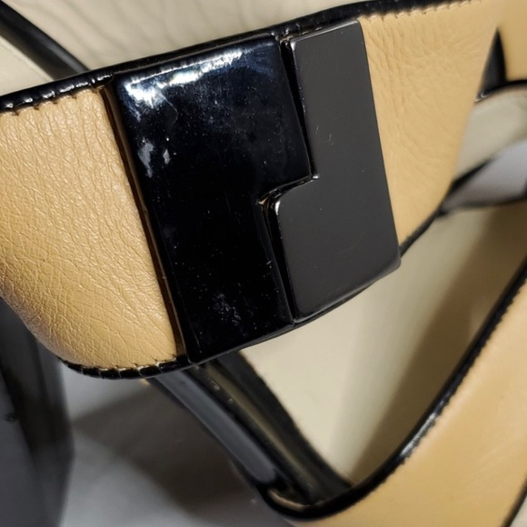 L.A.M.B. Tan & Black Strappy Slip On Heels - Picture 7 of 8